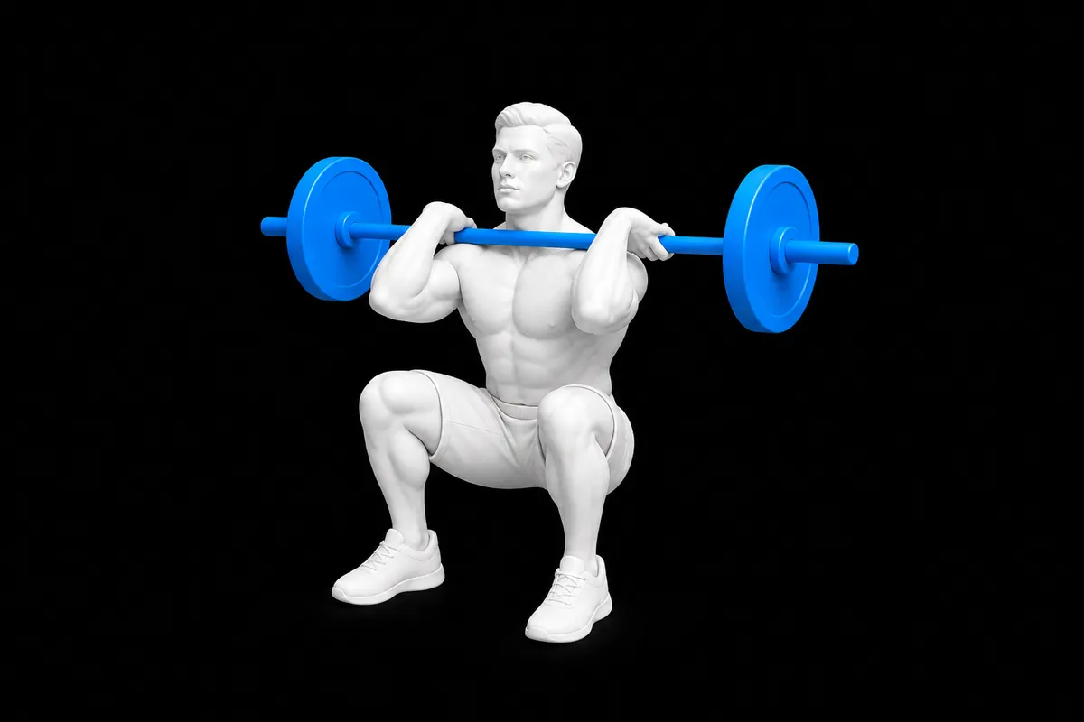 Barbell Front Squat exercise illustration showing the movement position