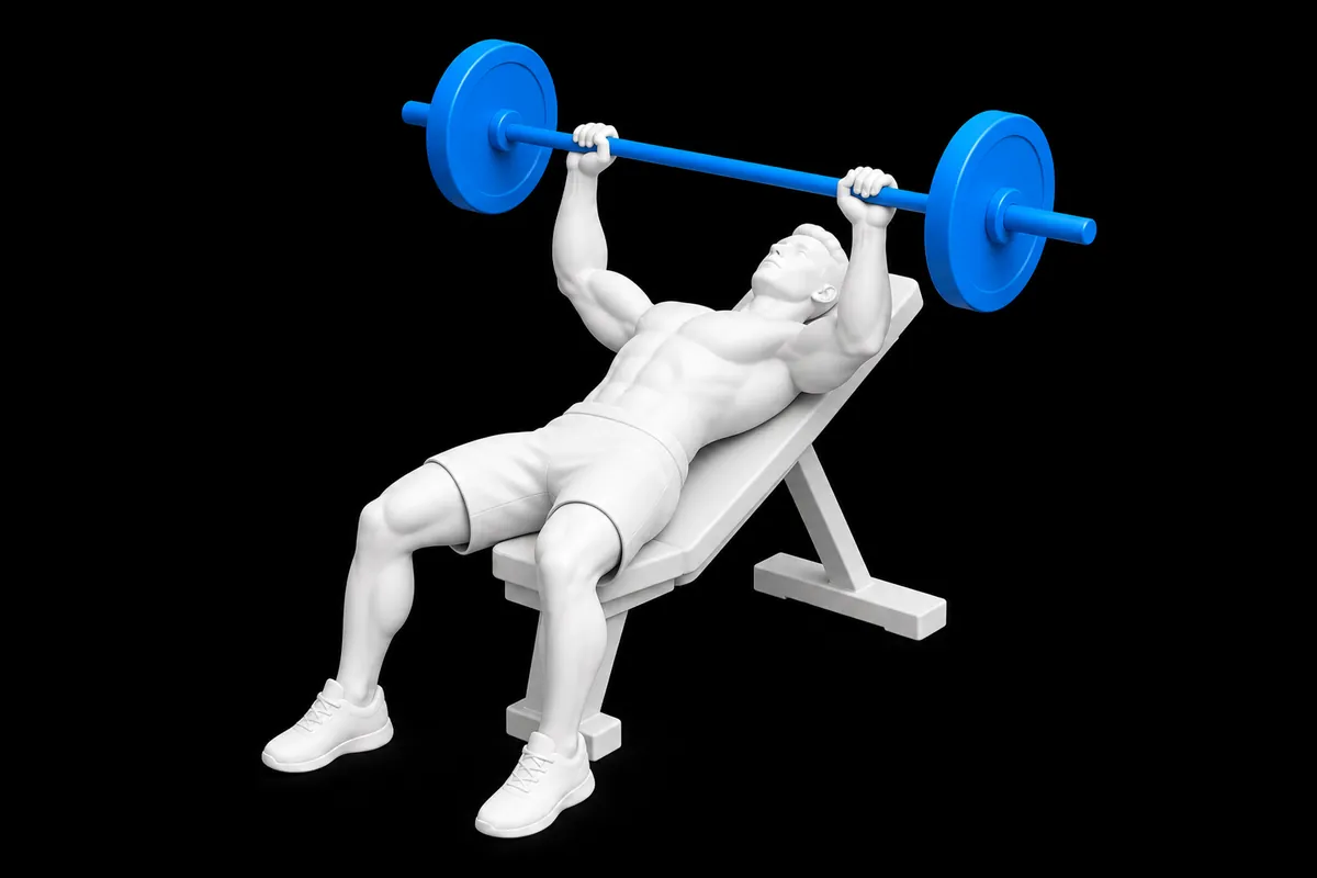 Barbell Incline Bench Press exercise illustration showing the movement position