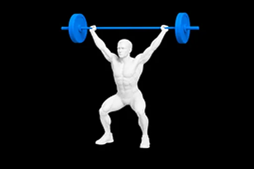 Barbell Power Snatch exercise illustration showing the movement position
