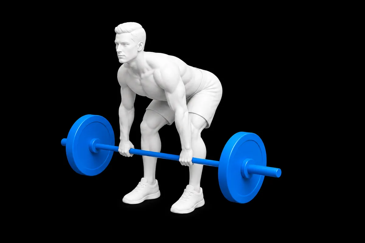 Barbell Romanian Deadlift exercise illustration showing the movement position