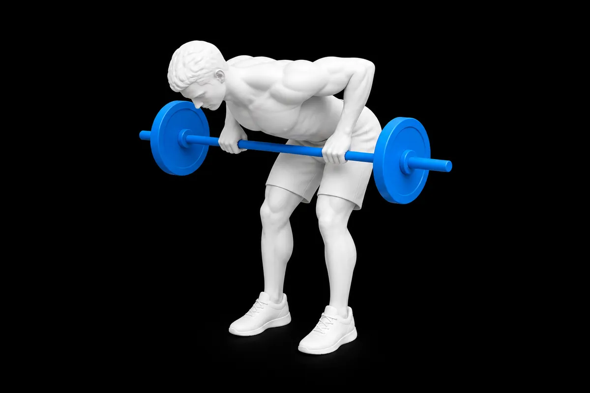 Barbell Row exercise illustration showing the movement position