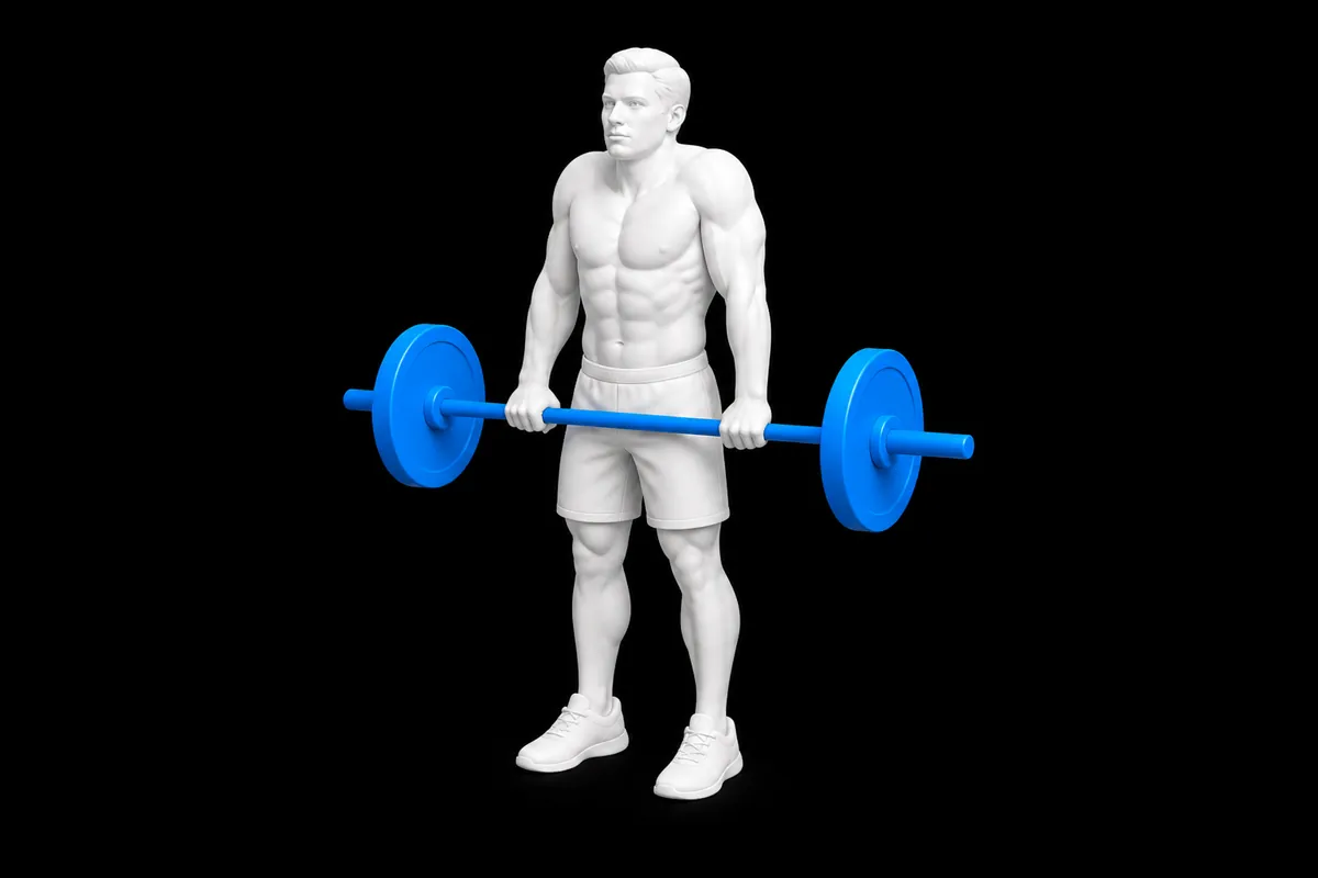Barbell Shrugs exercise illustration showing the movement position