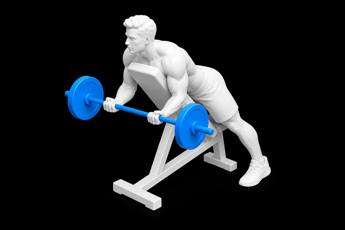 Barbell Spider Curl exercise illustration showing the movement position