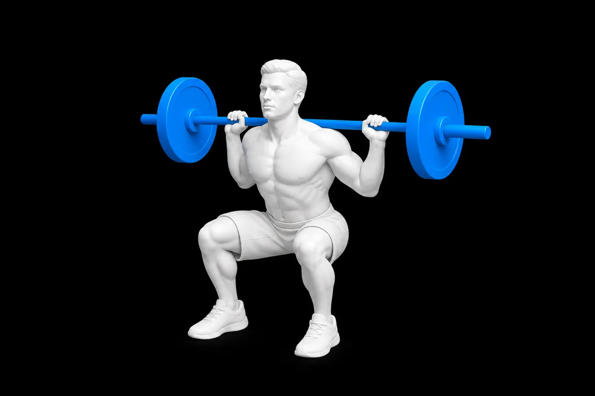 Barbell Squat exercise illustration showing the movement position