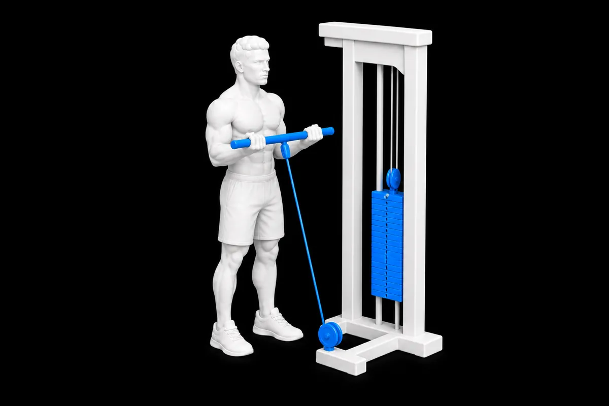 Cable Biceps Curl exercise illustration showing the movement position