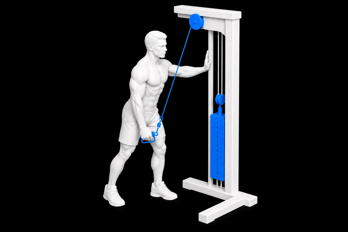 Cable Single-Arm Triceps Pushdown exercise illustration showing the movement position