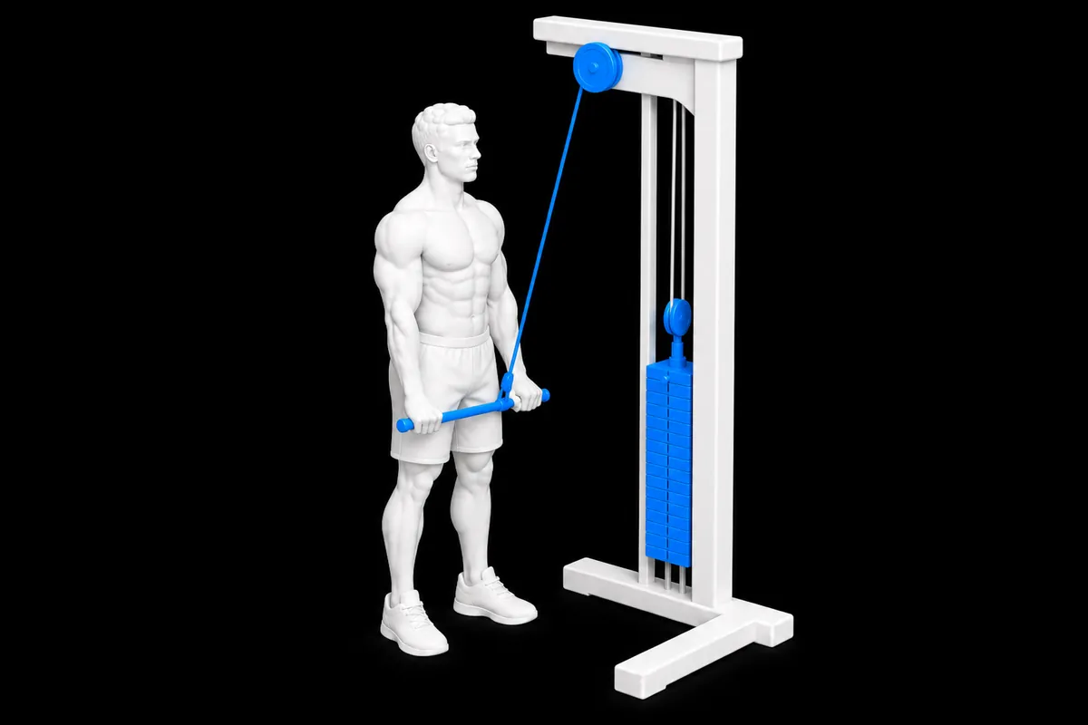 Cable Triceps Pushdown exercise illustration showing the movement position
