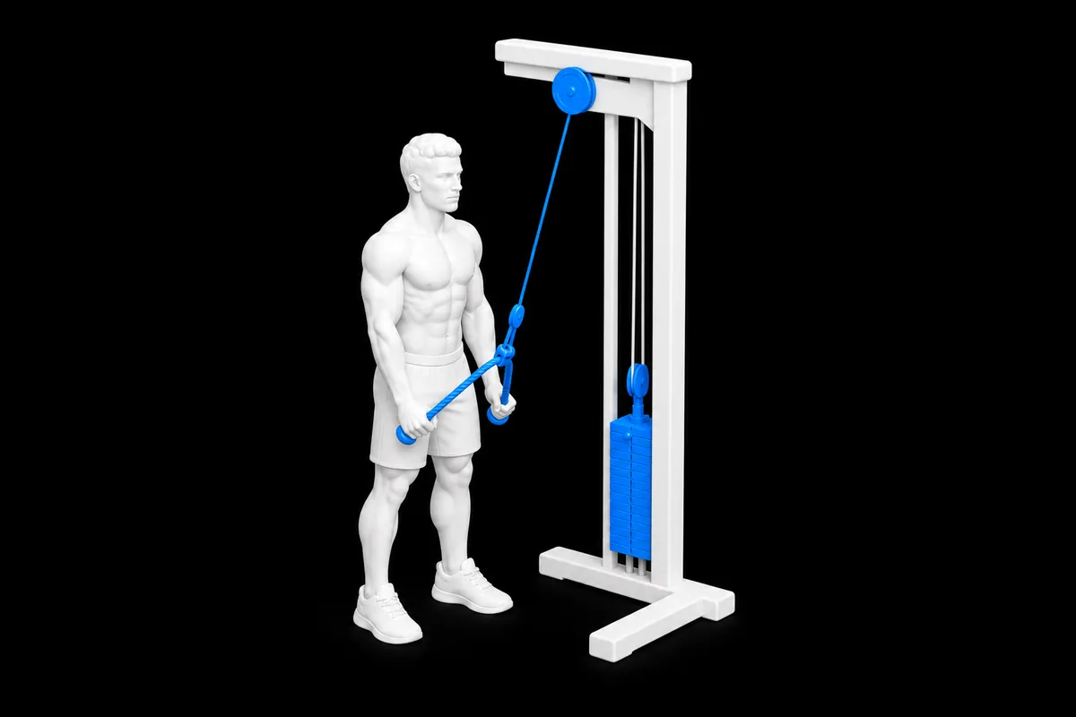 Cable Triceps Rope Pushdown exercise illustration showing the movement position