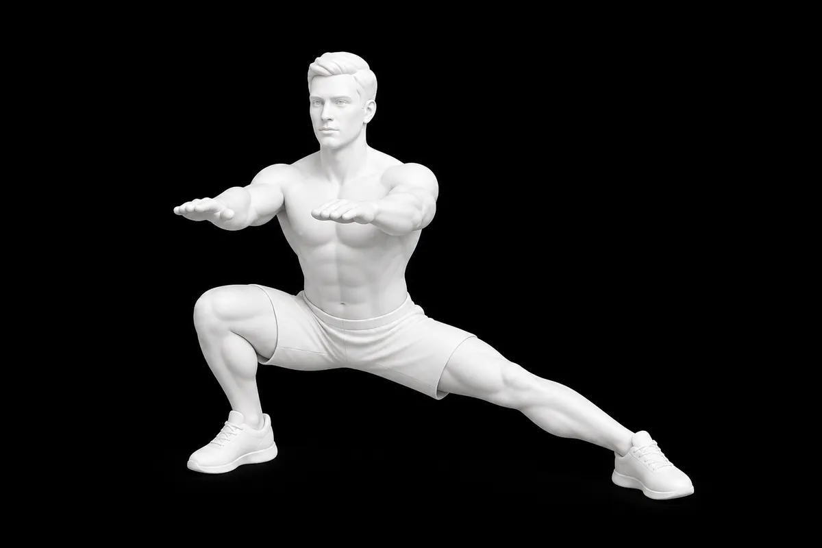 Cossack Squat exercise illustration showing the movement position
