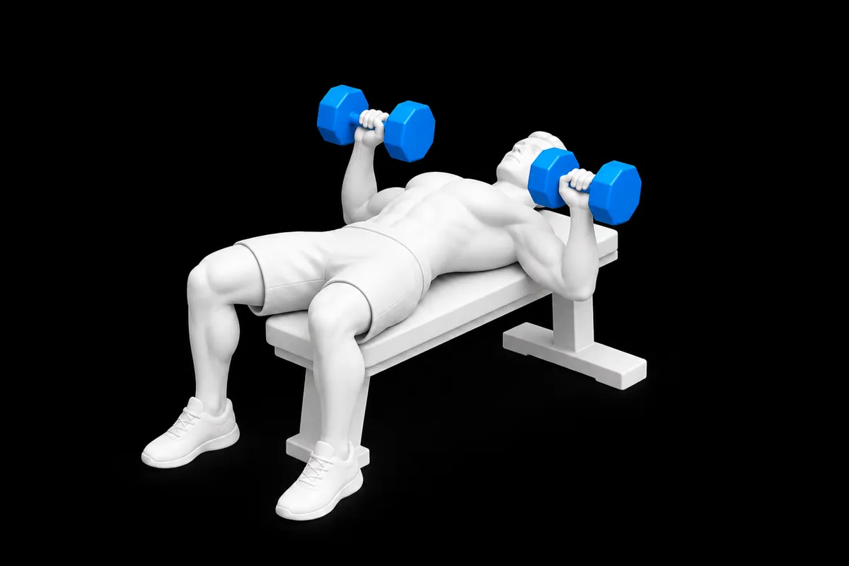 Dumbbell Bench Press exercise illustration showing the movement position