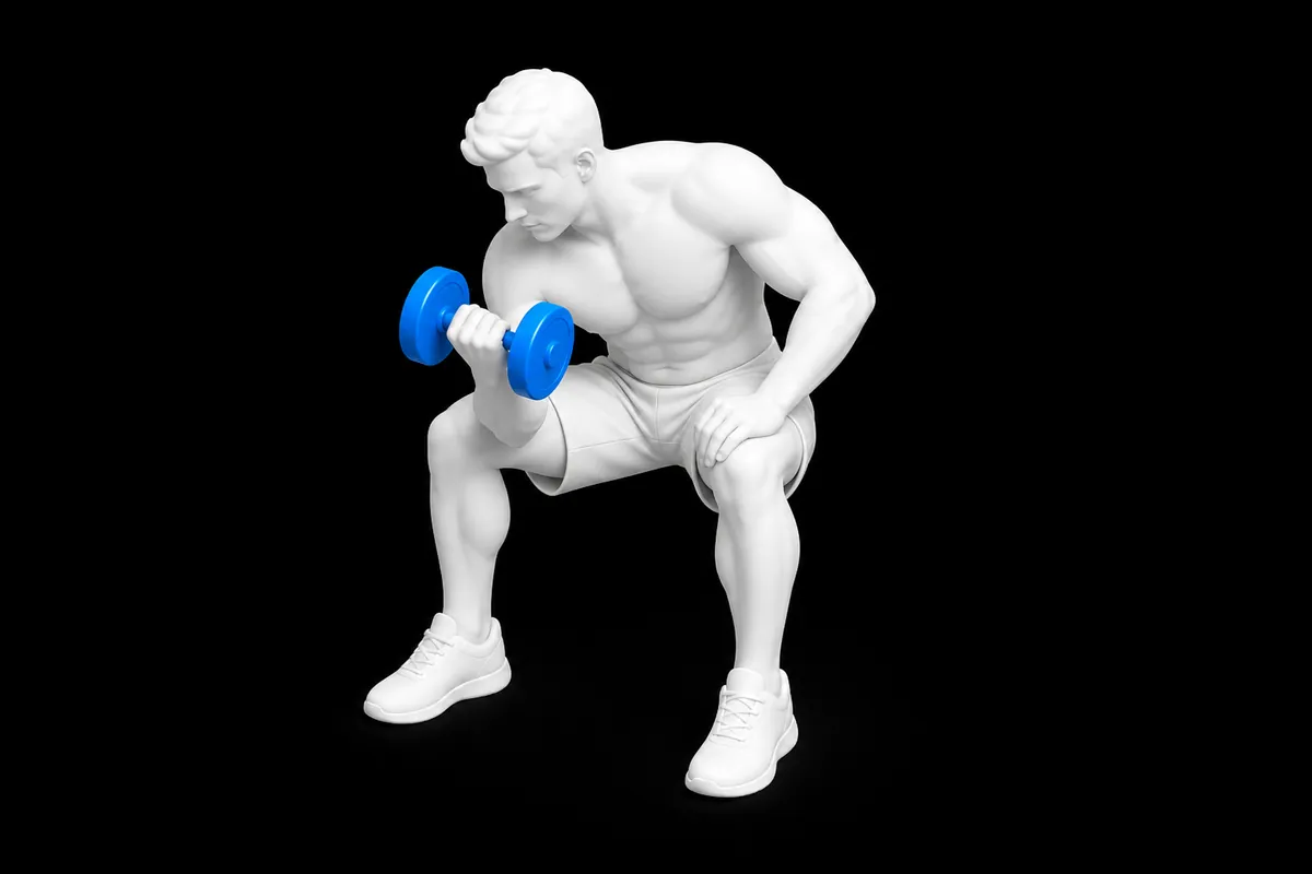 Dumbbell Concentration Curl exercise illustration showing the movement position