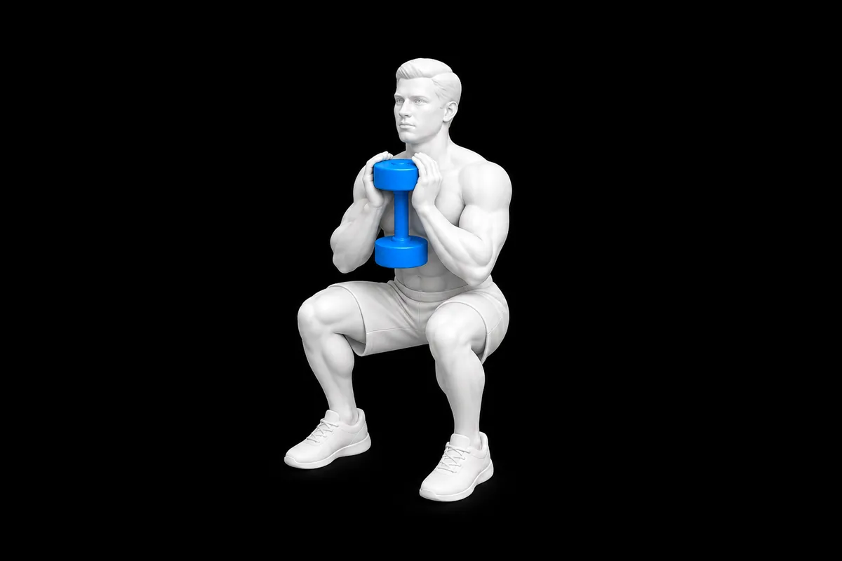 Dumbbell Goblet Squat exercise illustration showing the movement position