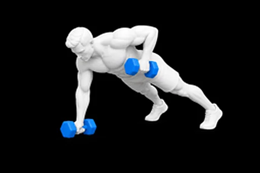 Dumbbell Renegade Row exercise illustration showing the movement position