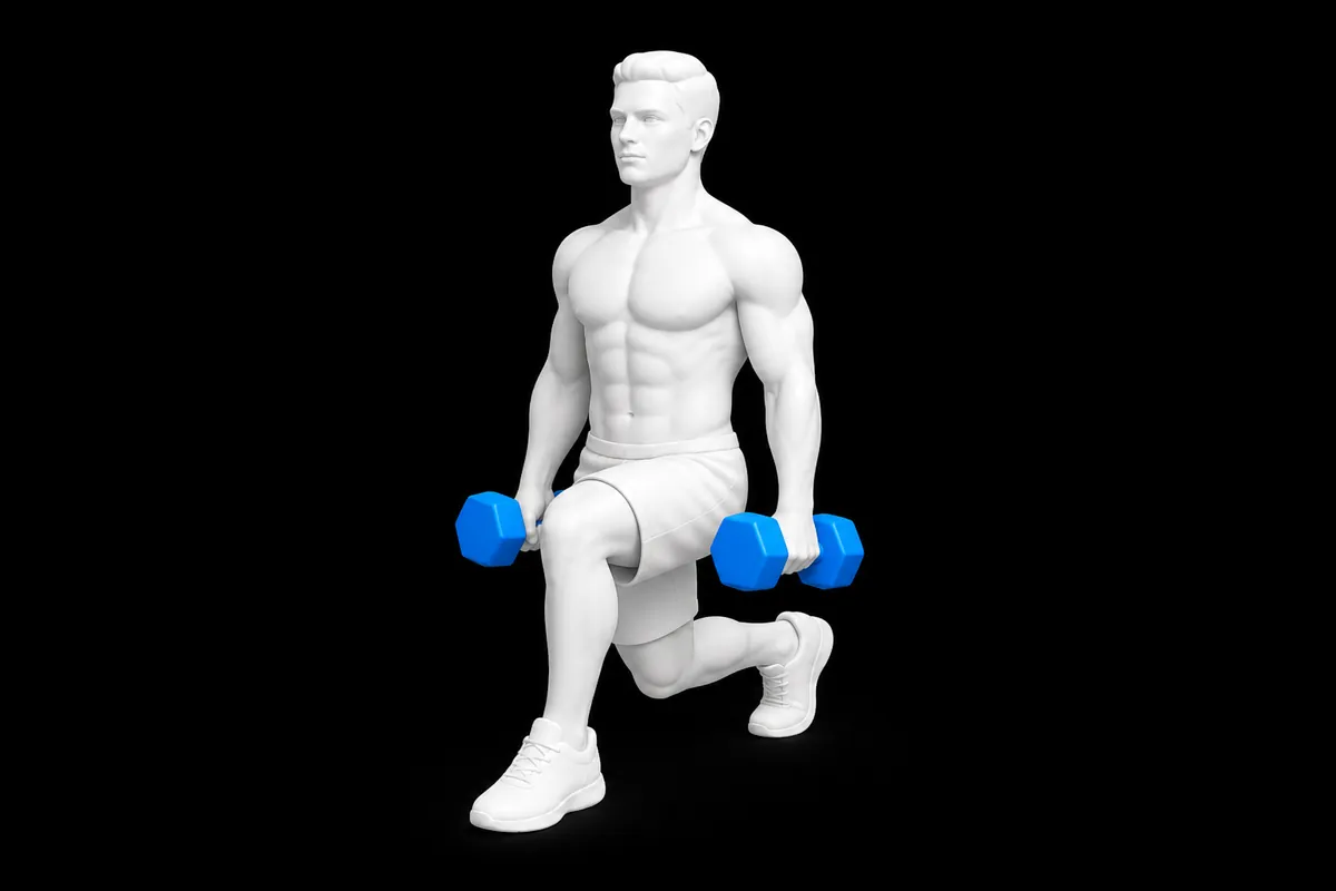 Dumbbell Reverse Lunge exercise illustration showing the movement position