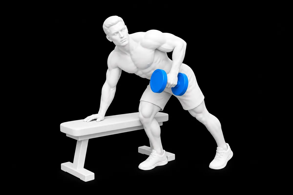 Dumbbell Row exercise illustration showing the movement position