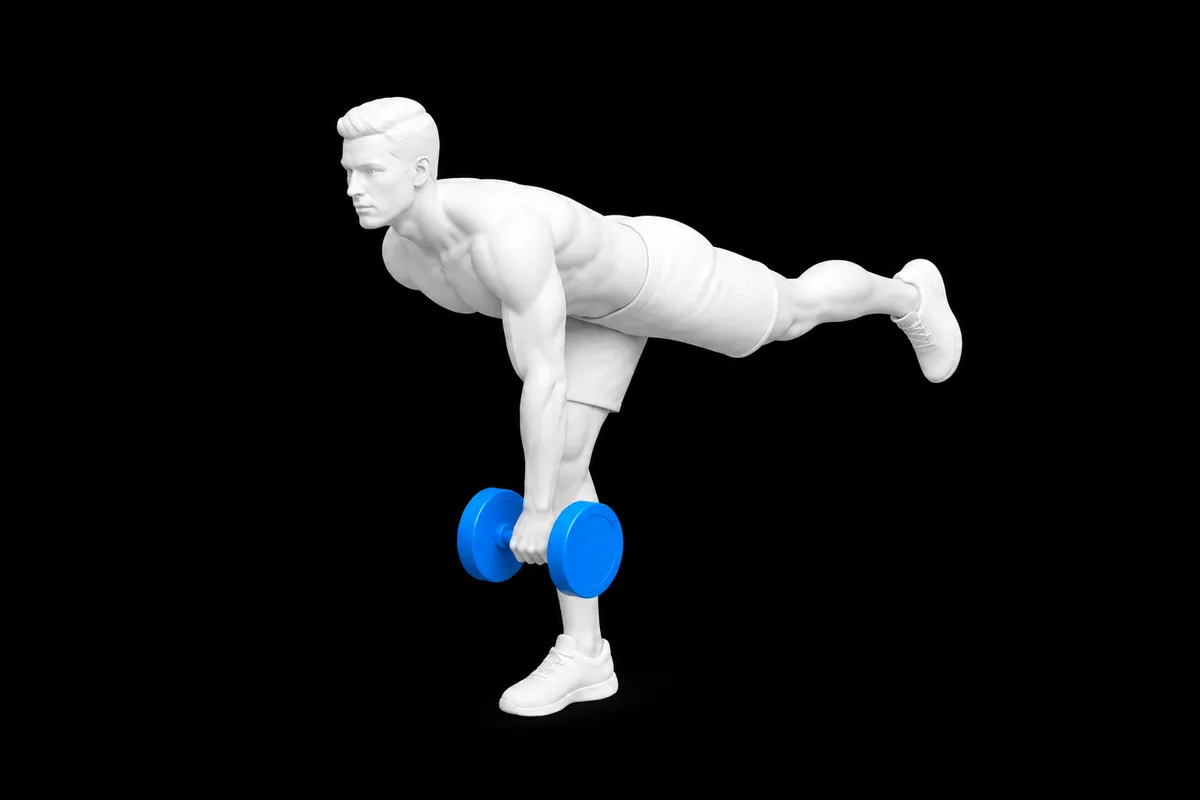 Dumbbell Single-Leg RDL exercise illustration showing the movement position