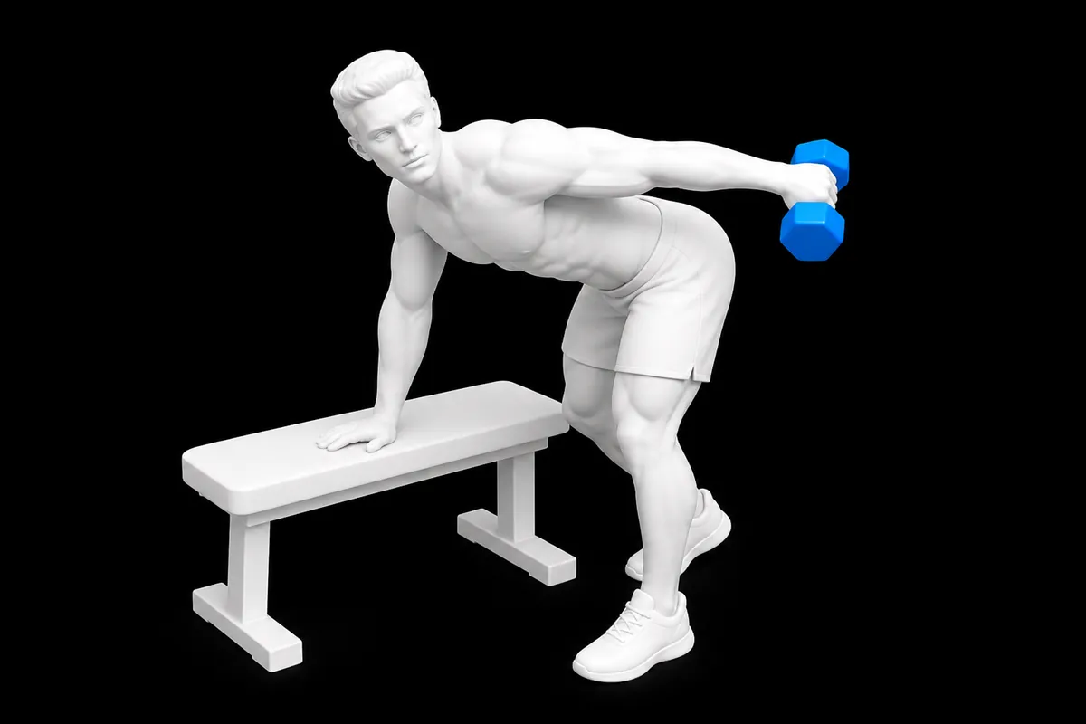 Dumbbell Triceps Kickbacks exercise illustration showing the movement position