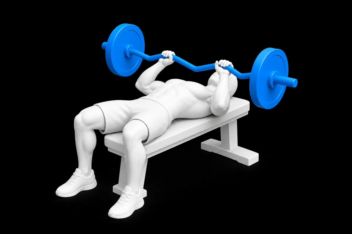 EZ-Bar Skull Crushers exercise illustration showing the movement position