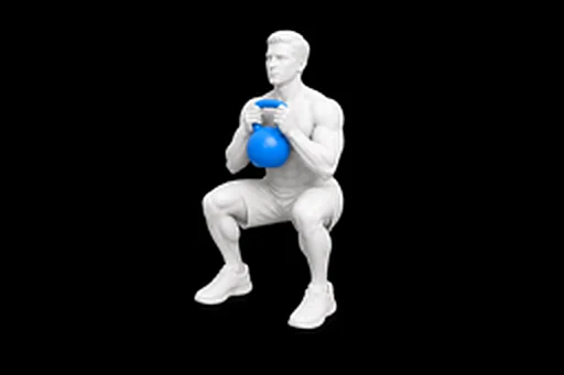 Kettlebell Goblet Squat exercise illustration showing the movement position