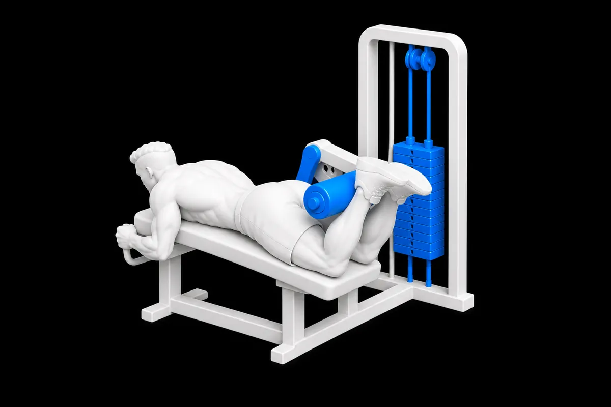Lying Machine Leg Curl exercise illustration showing the movement position