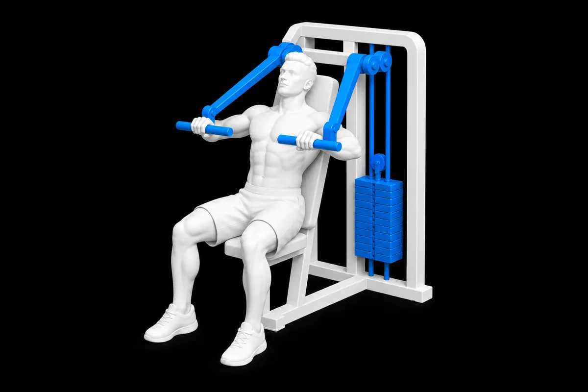 Machine Chest Press exercise illustration showing the movement position