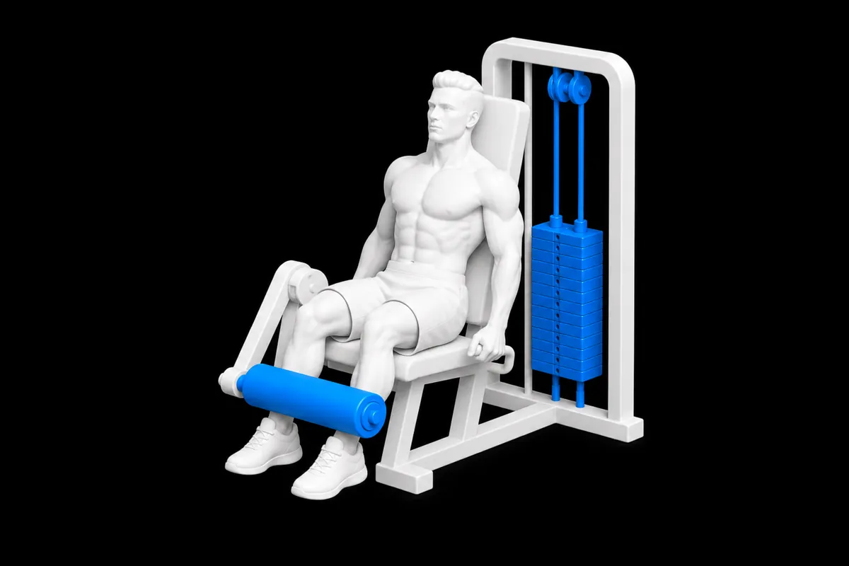 Machine Leg Extension exercise illustration showing the movement position