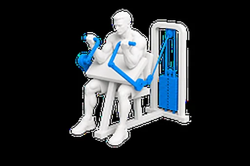 Machine Preacher Curl exercise illustration showing the movement position