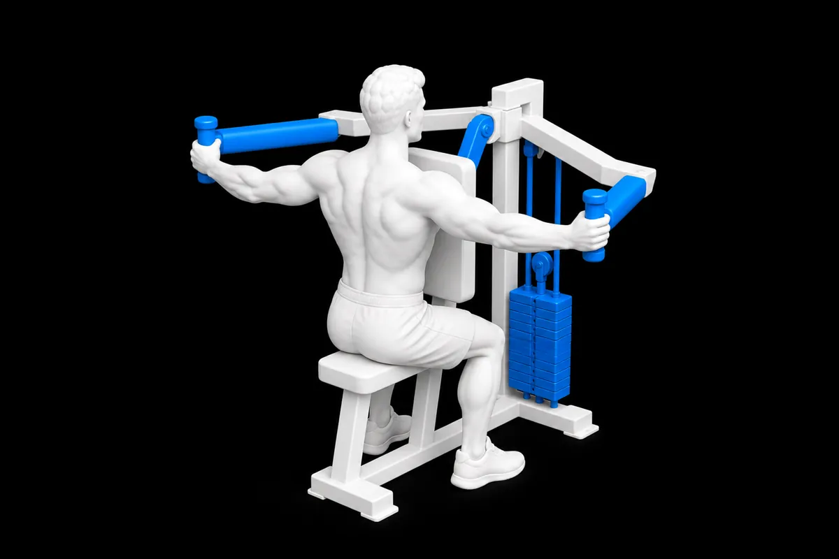 Machine Rear Delt Fly exercise illustration showing the movement position