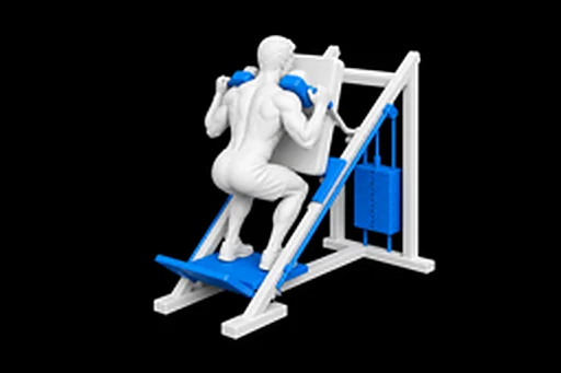 Machine Reverse Hack Squat exercise illustration showing the movement position