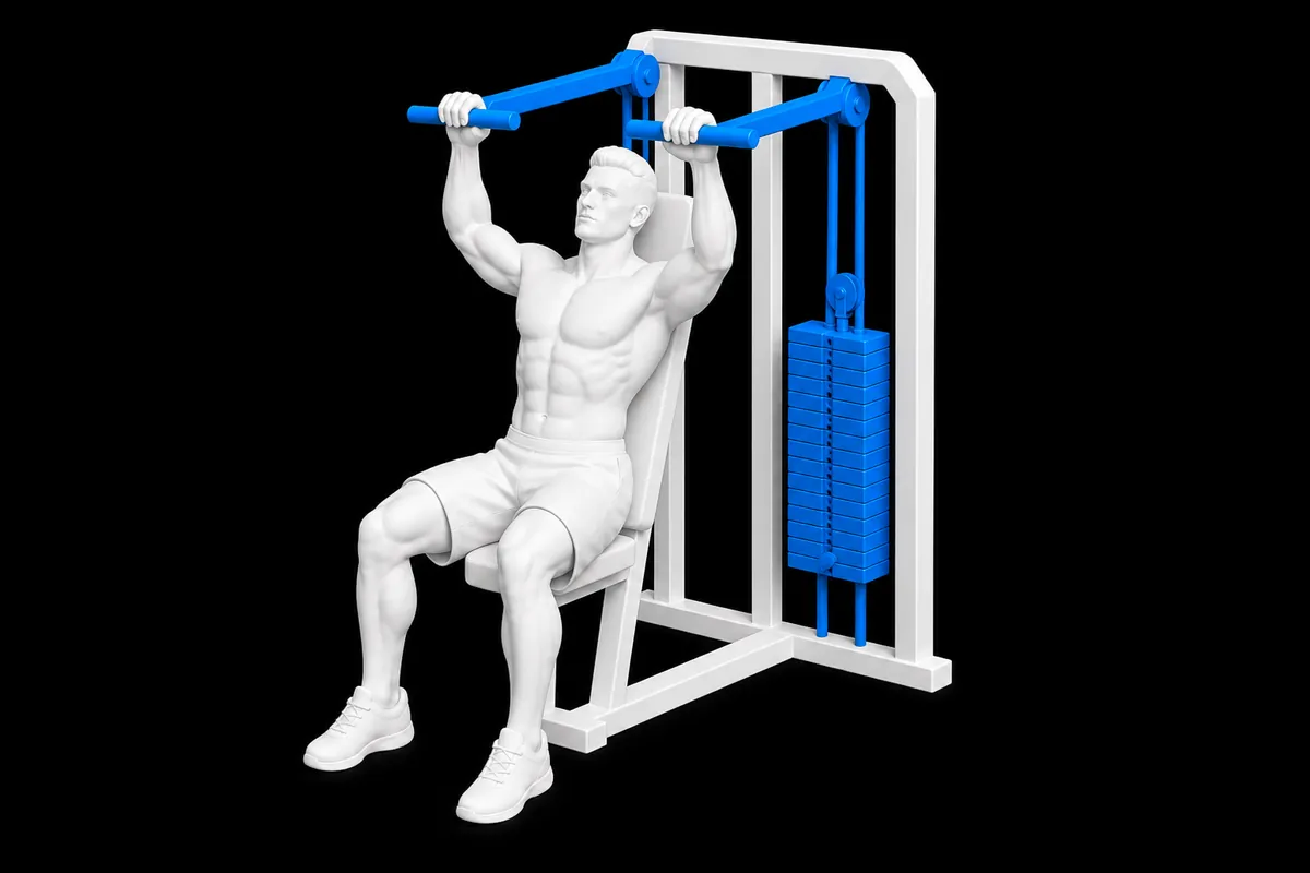 Machine Shoulder Press exercise illustration showing the movement position
