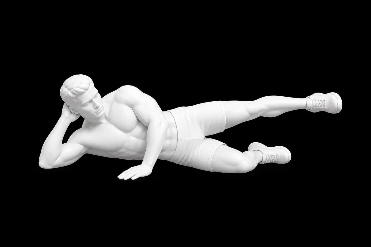 Pilates Side Kick exercise illustration showing the movement position