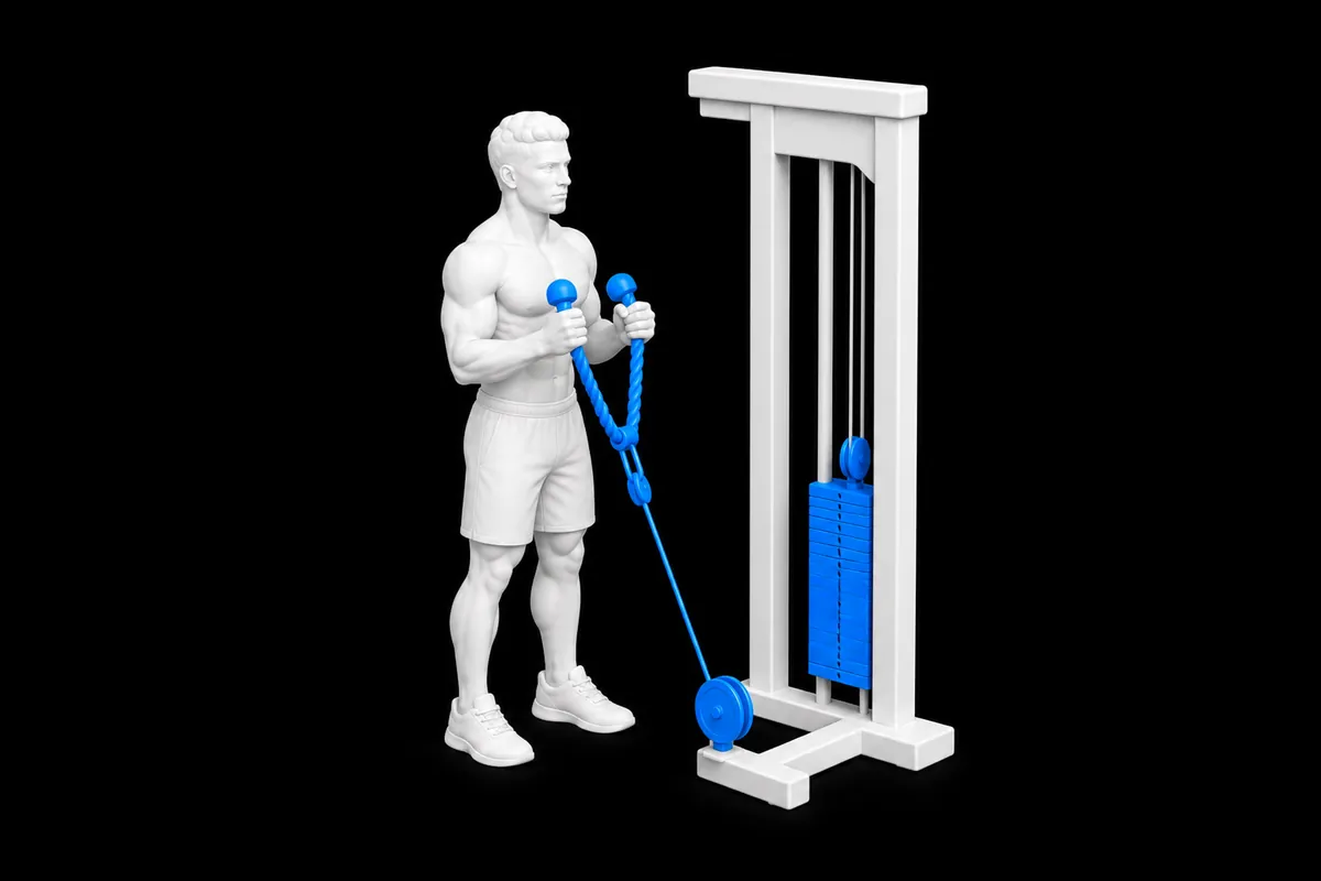 Rope Cable Hammer Curl exercise illustration showing the movement position