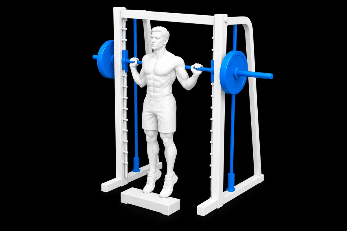 Smith Machine Calf Raise exercise illustration showing the movement position