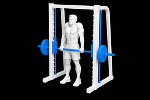 Smith Machine Shrug exercise illustration showing the movement position