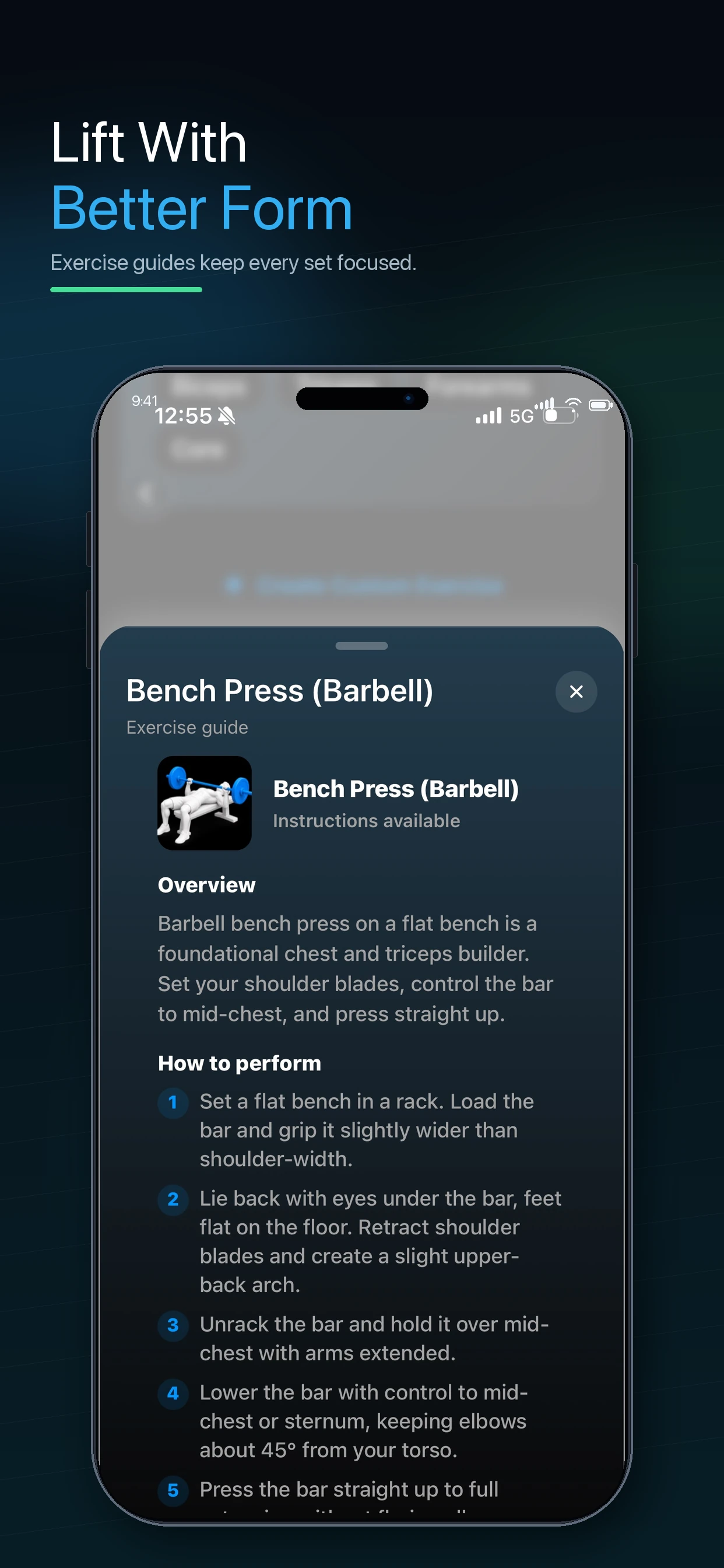 Lift With Better Form using a Bench Press exercise guide with step-by-step cues